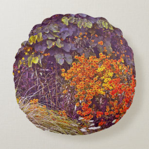 COUSSINS RONDS FLORAL/PLANTES MIXTES, GRASSES ET ORANGE&JAUNE FLO