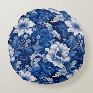 Coussins Ronds Floral Vintage bleu et blanc élégant
