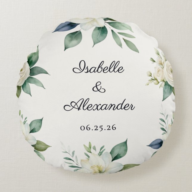 Coussins Ronds Floral Wedding Keepsake Elegant Decor Personalized (Devant)