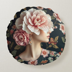 Coussins Ronds Floral Woman Art - Vivez la vie en pleine floraiso