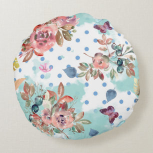 Coussins Ronds Flore aquarelle sur blanc