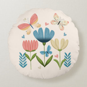 Coussins Ronds Flore dans les tons bleu et orange