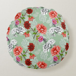 Coussins Ronds Flore de printemps vert : main tirée