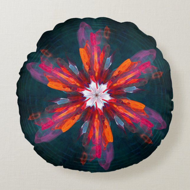 Coussins Ronds Flore Mandala Flowers Orange Red Blue Abstract (Devant)