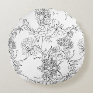 Coussins Ronds Flore noire et blanche