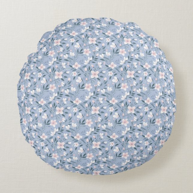 Coussins Ronds Flore rose et blanche sans couture avec Feuilles v (Devant)