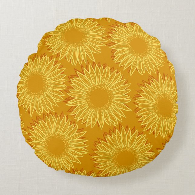 Coussins Ronds Flore Rustique Tournesol Feu à main (Devant)