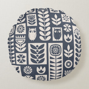 Coussins Ronds Flore scandinave : Blanc, Bleu, Minimaliste.