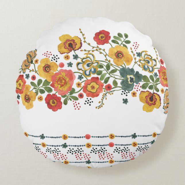 Coussins Ronds Flore stylisée : Aquarelle Design sans joint. (Devant)