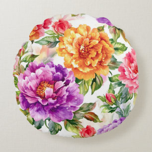 Coussins Ronds Flores d'aquarelle à fleurs vintages