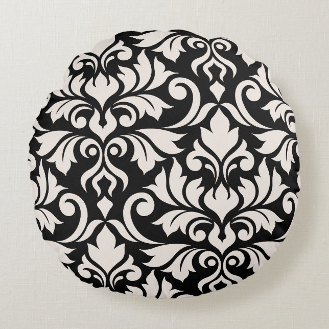 Coussins Ronds Flourish Damask Art I Cream on Black (Devant)