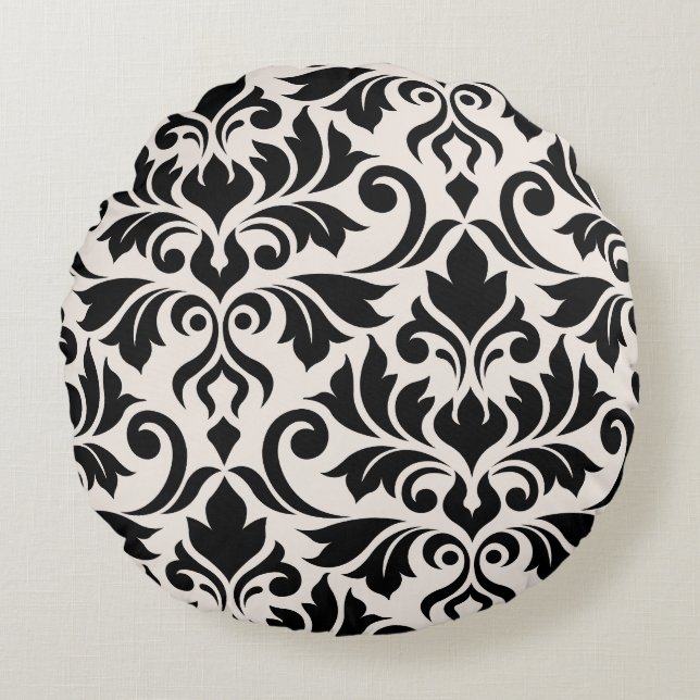 Coussins Ronds Flourissant Damask Art I 2Way Black + Crème (Devant)