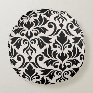 Coussins Ronds Flourissant Damask Art I Black on Cream
