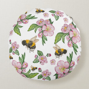 Coussins Ronds Flower pomverger avec abeilles aquarelle timon