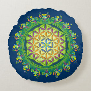 Coussins Ronds Flower power de DES Lebens - vert de la vie/Blume