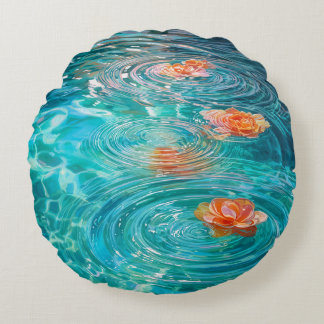 Coussins Ronds Flowers Floating on Water 
