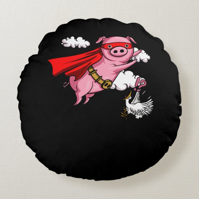 Coussins Ronds Flying Pig Funny Farm Animal Pork (Devant)
