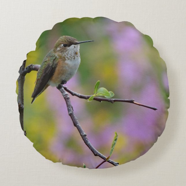 Coussins Ronds Fond floral violet rose colibri (Devant)