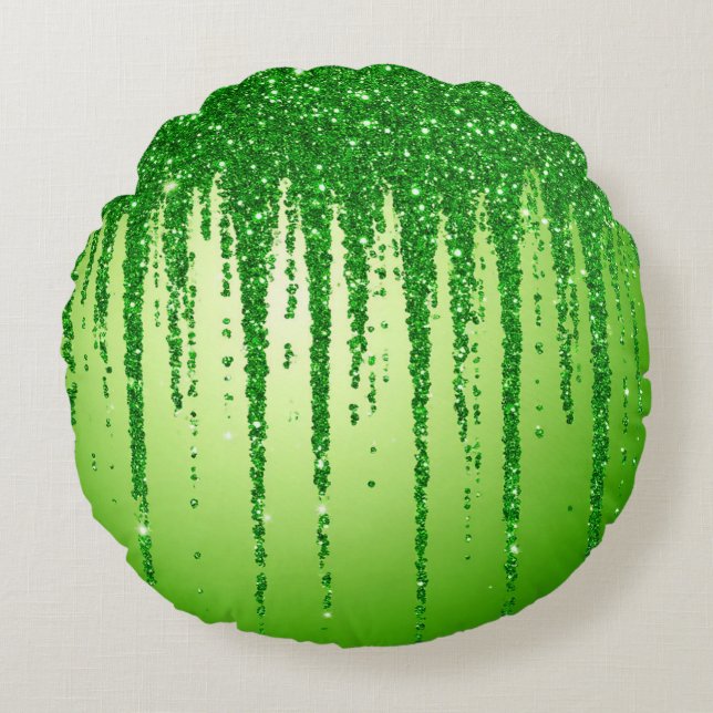 Coussins Ronds Fond goutte à goutte de paillettes vertes avec sci (Devant)