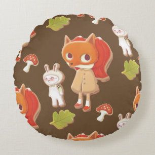 Coussins Ronds Forest Bakery : motif de Fille du Renard et Cookie