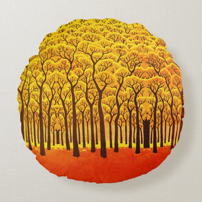 Coussins Ronds Forêt d'automne dorée (Devant)