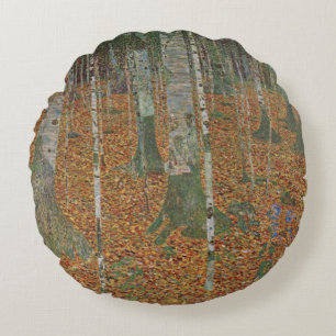 Coussins Ronds Forêt de bouleau par Gustav Klimt, Art Nouveau Vin