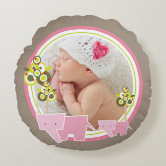 Coussins Ronds Forêt de jolis éléphants roses bébé fille photo