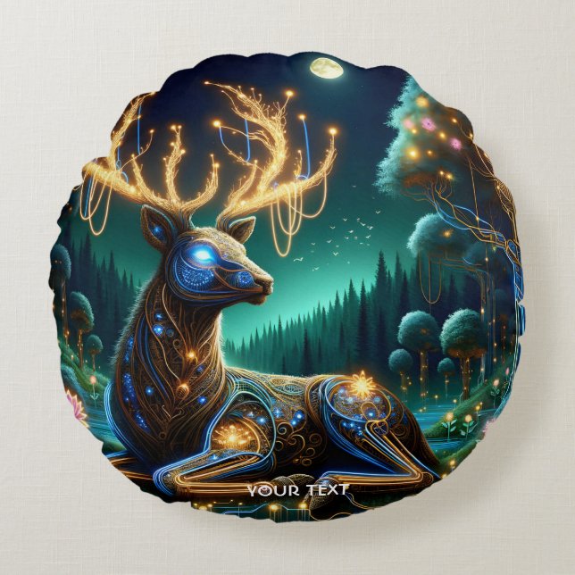 Coussins Ronds Forêt Fantastique de Cerfs Cyber Douce (Devant)