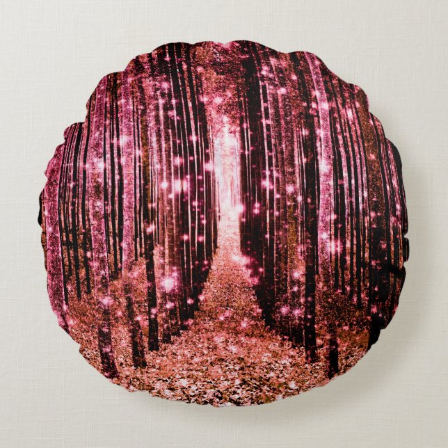 Coussins Ronds Forêt Magique Rose Pêche (Devant)