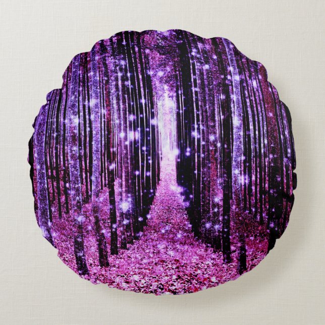 Coussins Ronds Forêt Magique Rose Violet (Devant)