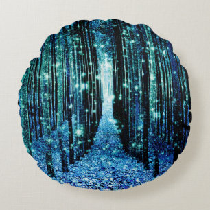 Coussins Ronds Forêt Magique Turquoise Bleu-vert