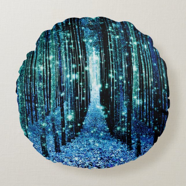 Coussins Ronds Forêt Magique Turquoise Bleu-vert (Devant)