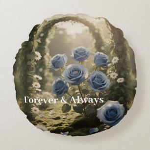 Coussins Ronds Forever & Always – Cadeau Floral Rose Bleue Romant