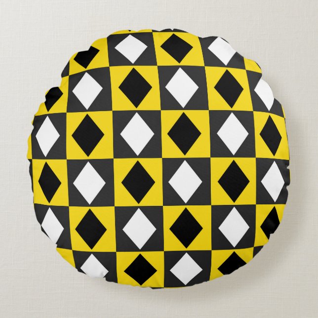 Coussins Ronds Forme de diamant jaune noir blanc Rhombus (Devant)