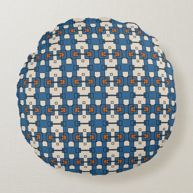 Coussins Ronds Formes géométriques crème orange bleue (Devant)