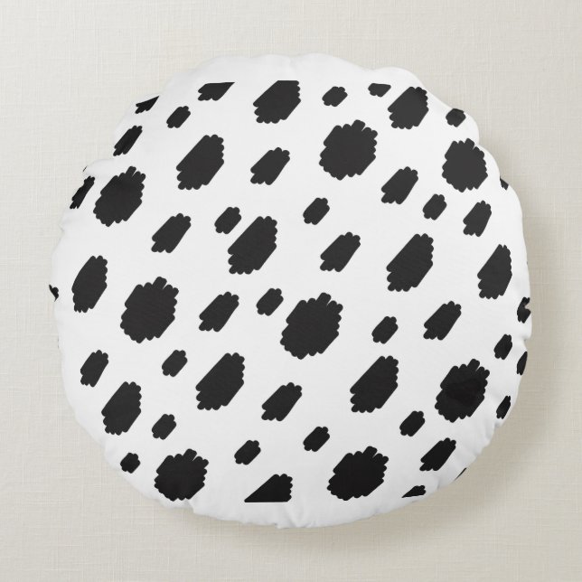 Coussins Ronds Fourrure de vache noire et blanche à taches (Devant)