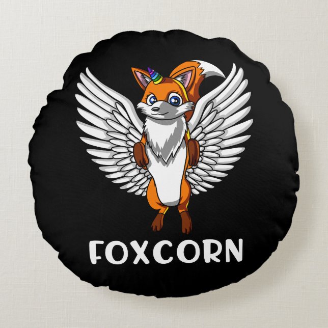 Coussins Ronds Foxcorn Magique Fox Unicorn drôle animal (Devant)