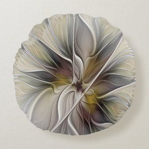 Coussins Ronds Fractal floral, fleur de fantaisie aux couleurs de