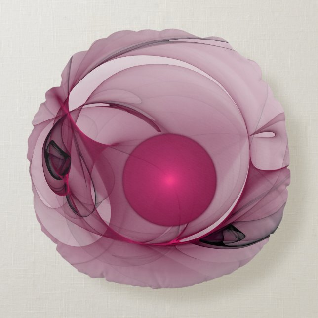 Coussins Ronds Fractale Balançante, Art Abstrait Moderne Rose de  (Devant)