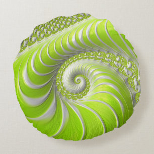 Coussins Ronds Fractale en spirale abstraite moderne vert citron