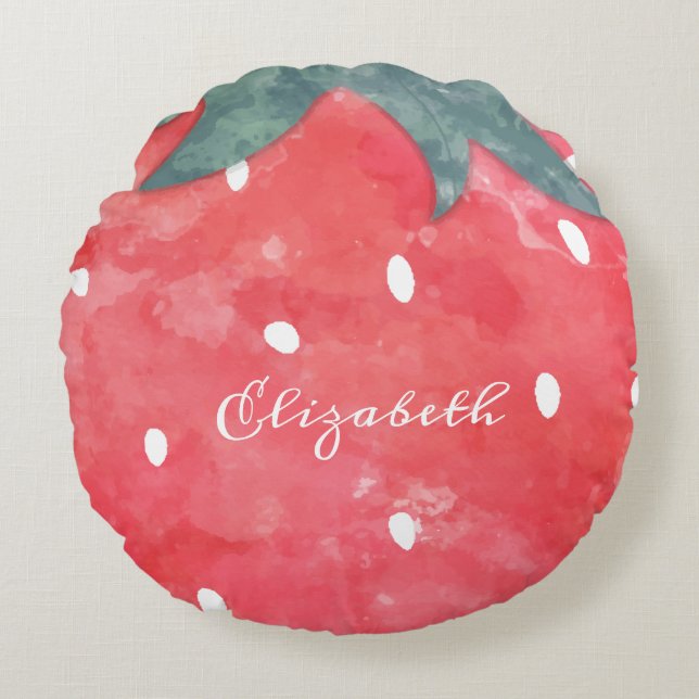 Coussins Ronds Fraise à l'aquarelle mignonne (Devant)