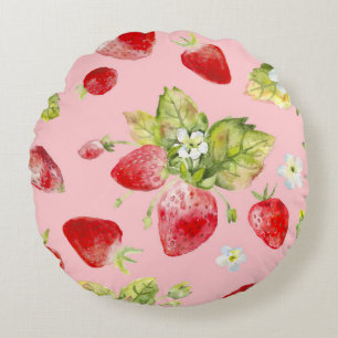 Coussins Ronds Fraises d'aquarelle, motif transparent et fruité.