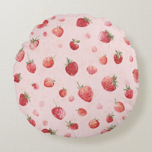 Coussins Ronds Fraises Fruits Rouges Roses (Devant)