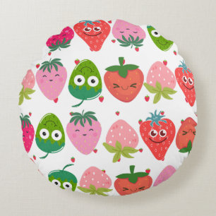 Coussins Ronds Fraises heureuses souriantes Fruits colorés mignon