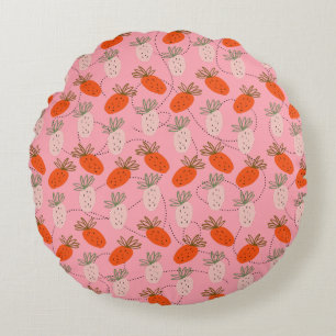 Coussins Ronds Fraises motif gribouillé rose blanc