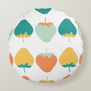 Coussins Ronds Fraises multicolores : Motif Vintage de fruits.
