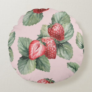 Coussins Ronds Fraises mûres d'été : Aquarelle rose