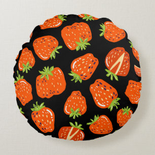 Coussins Ronds Fraises Noir : Texture Vintage sans fil