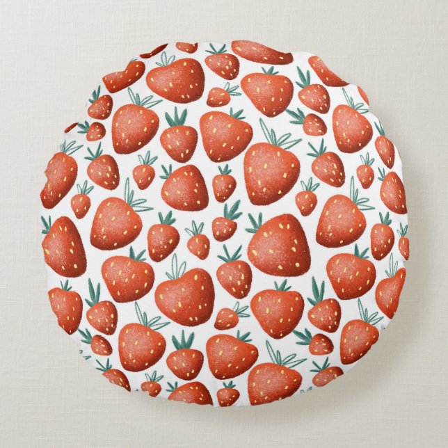 Coussins Ronds Fraises rouges Arrière - plan blanc sans joint (Devant)