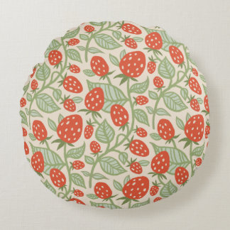 Coussins Ronds Fraises rouges et feuilles verts motif